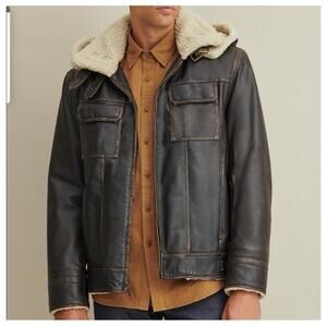 Wilsons Leather Jacket Mens XL Emmett Classic Bomber Aviator Removable Hood